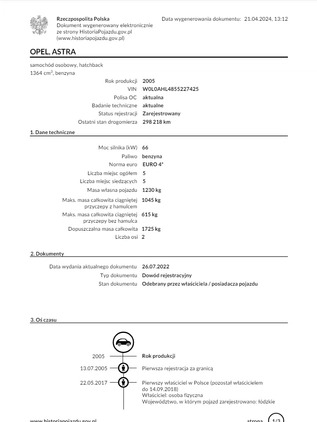 Opel Astra cena 7000 przebieg: 314000, rok produkcji 2005 z Piastów małe 79